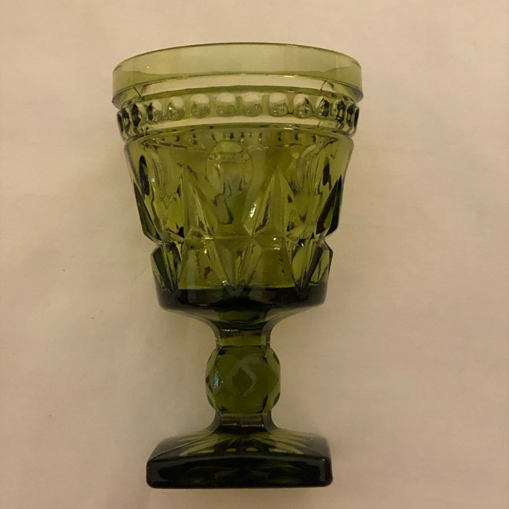 Indiana Glass Apple Green Cut Glass Goblet - Home Dining